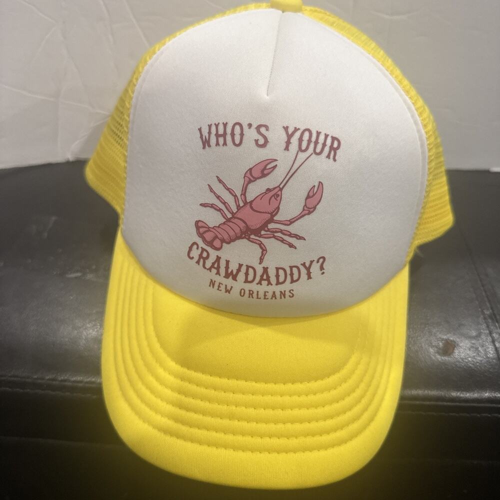 Who’s Your Crawdaddy New Orleans Trucker Hat Yellow Mesh Snapback Cap
